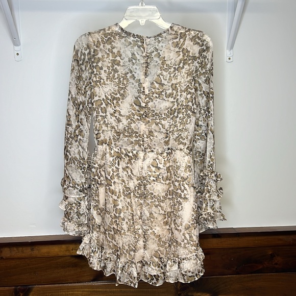 Saints + Secrets Long Sleeve Ruffle Cheetah Print Dress- Small - Picture 2 of 9